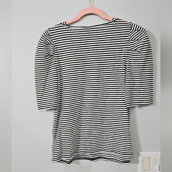 Who What Wear Black and White Puff Fitted 3/4 Sleeve T-Shirt - Picture 3 of 4